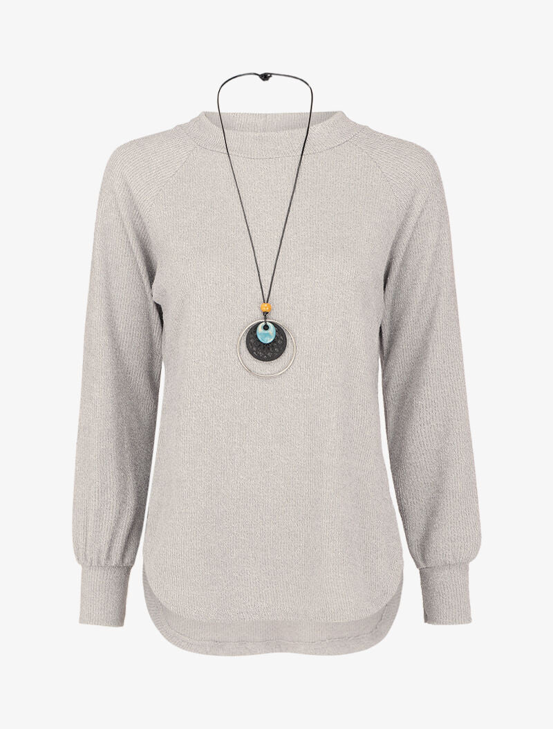 Pull côtelé à manches raglan et bords arrondis - Gris clair