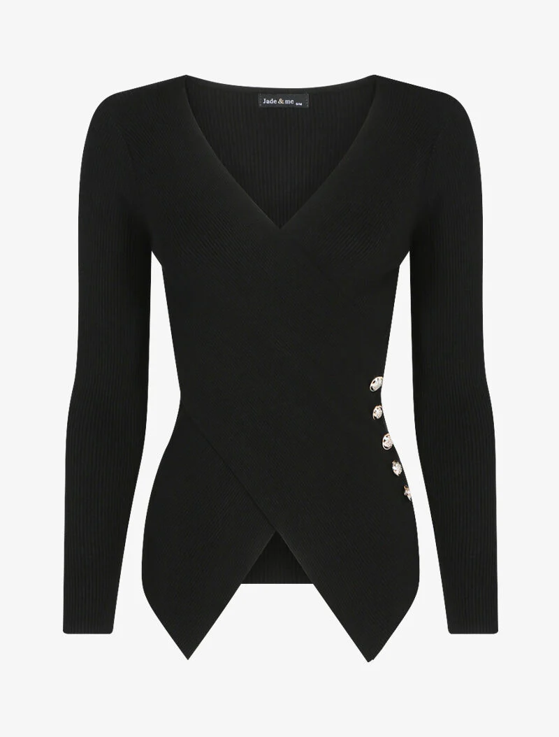Pull côtelé à pans croisés - noir
