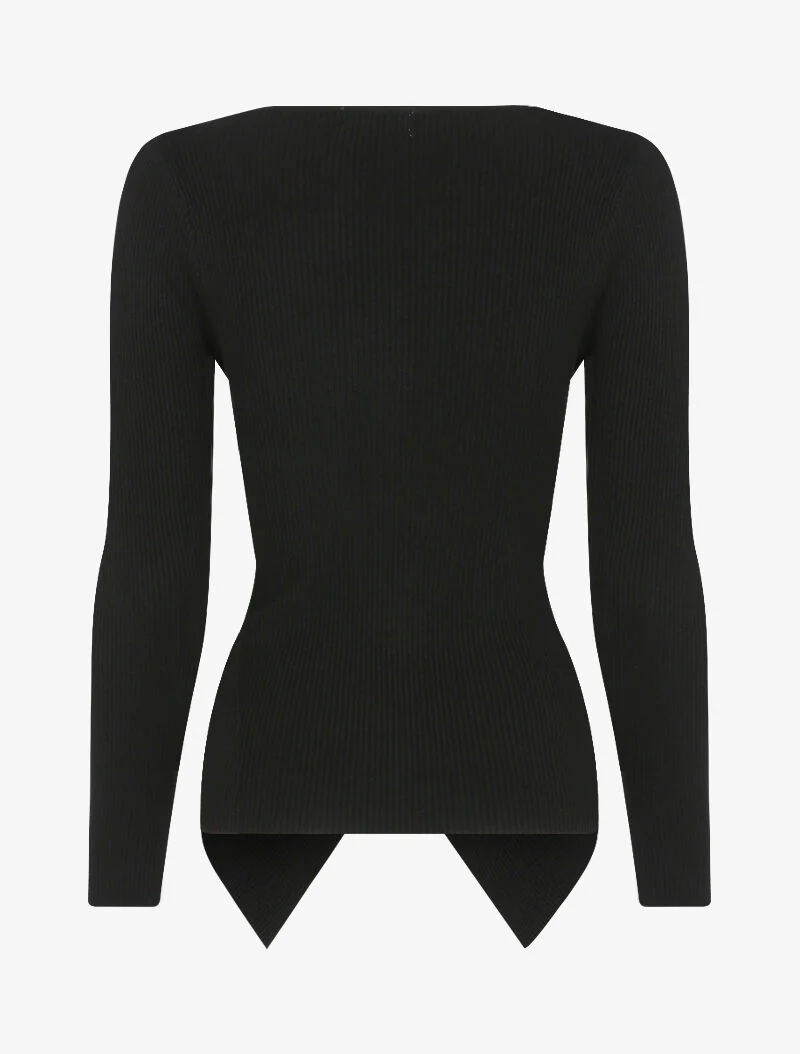 Pull côtelé à pans croisés - noir - Image 2