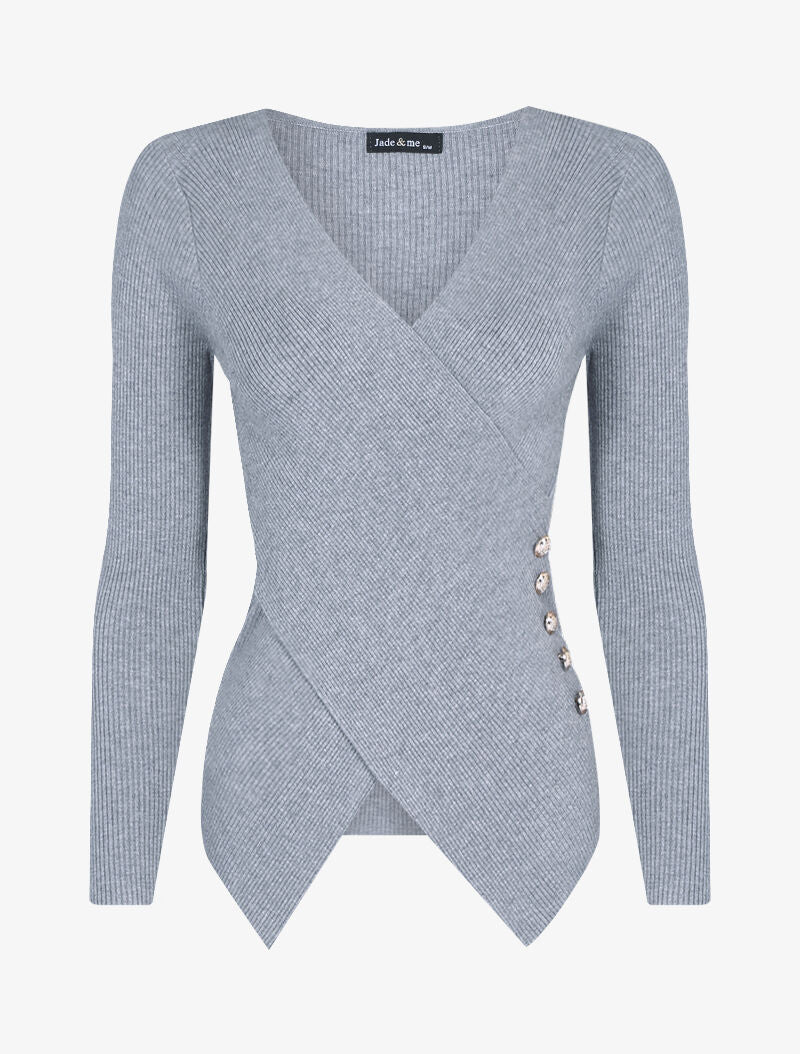 Pull côtelé à pans croisés - gris clair