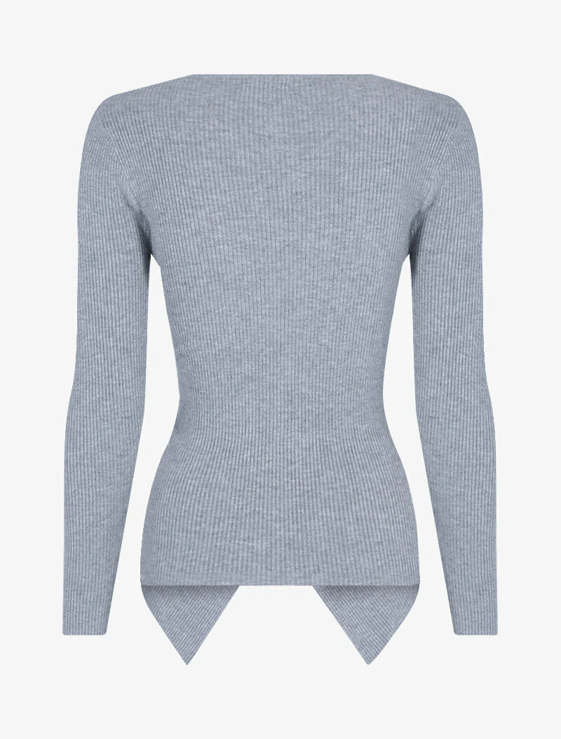 Pull côtelé à pans croisés - gris clair - Image 2