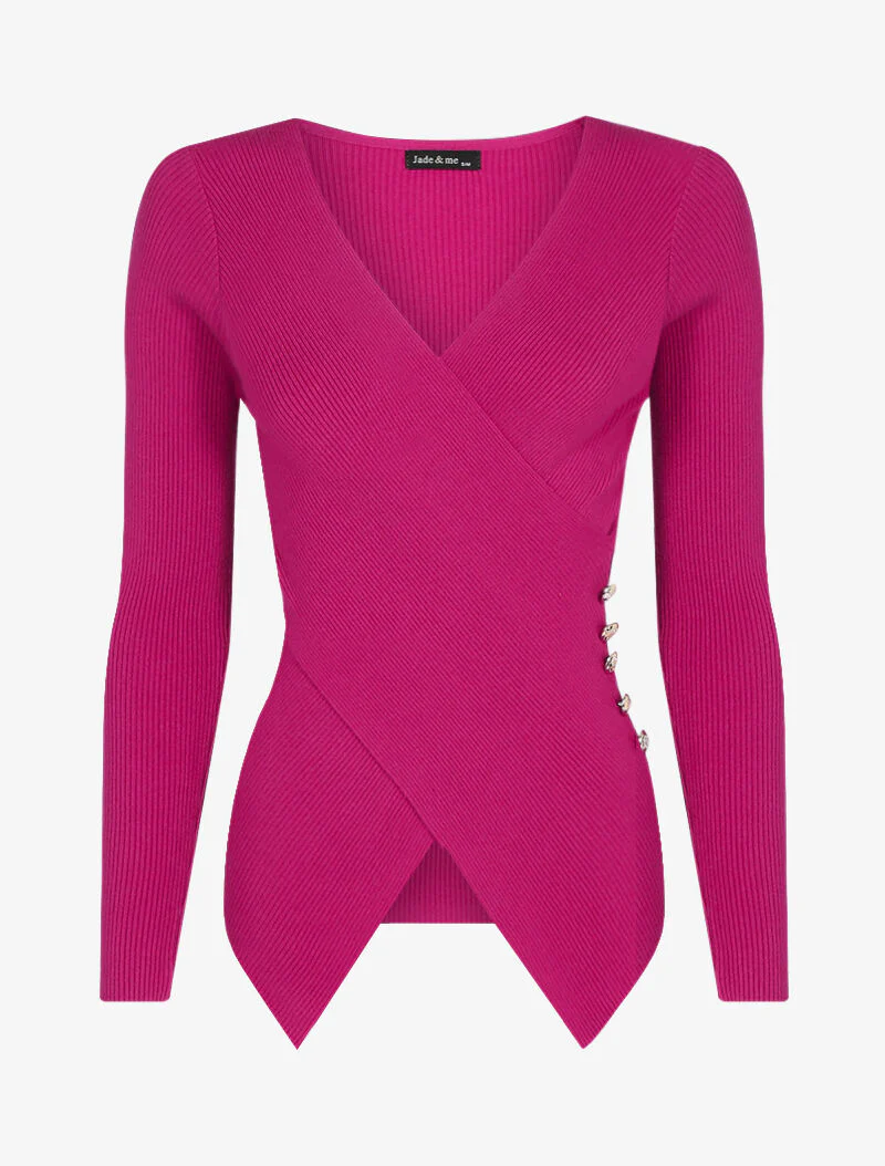 Pull côtelé à pans croisés - fushia