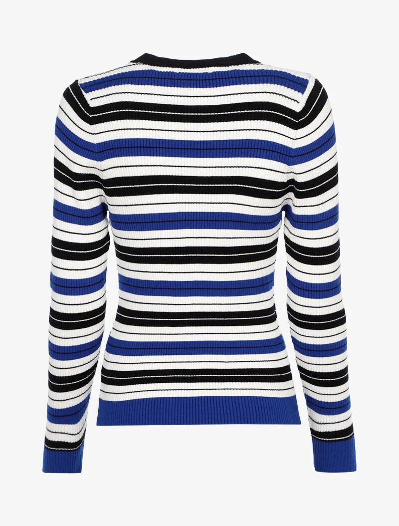 Pull côtelé à rayures bicolore - bleu/noir/écru - Image 2