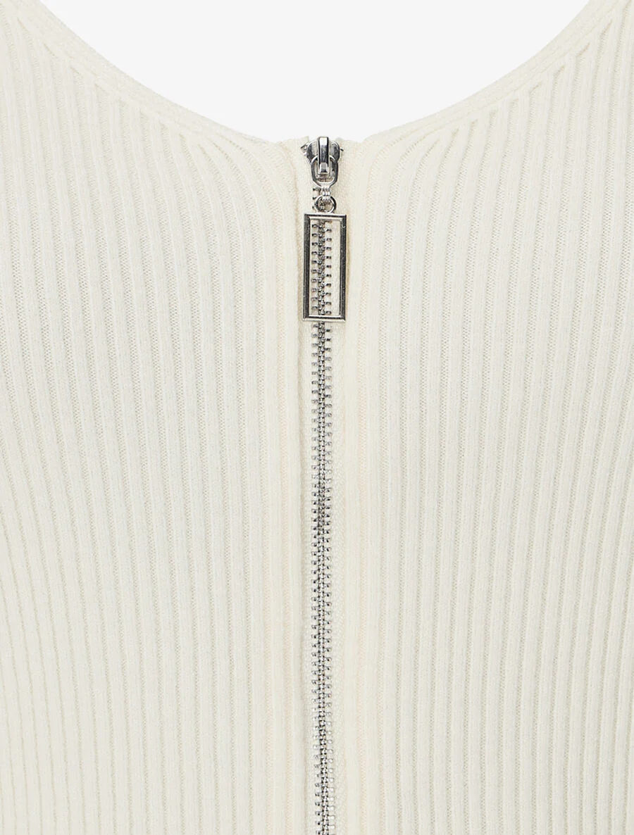 Pull côtélé à zip - Écru - Image 3