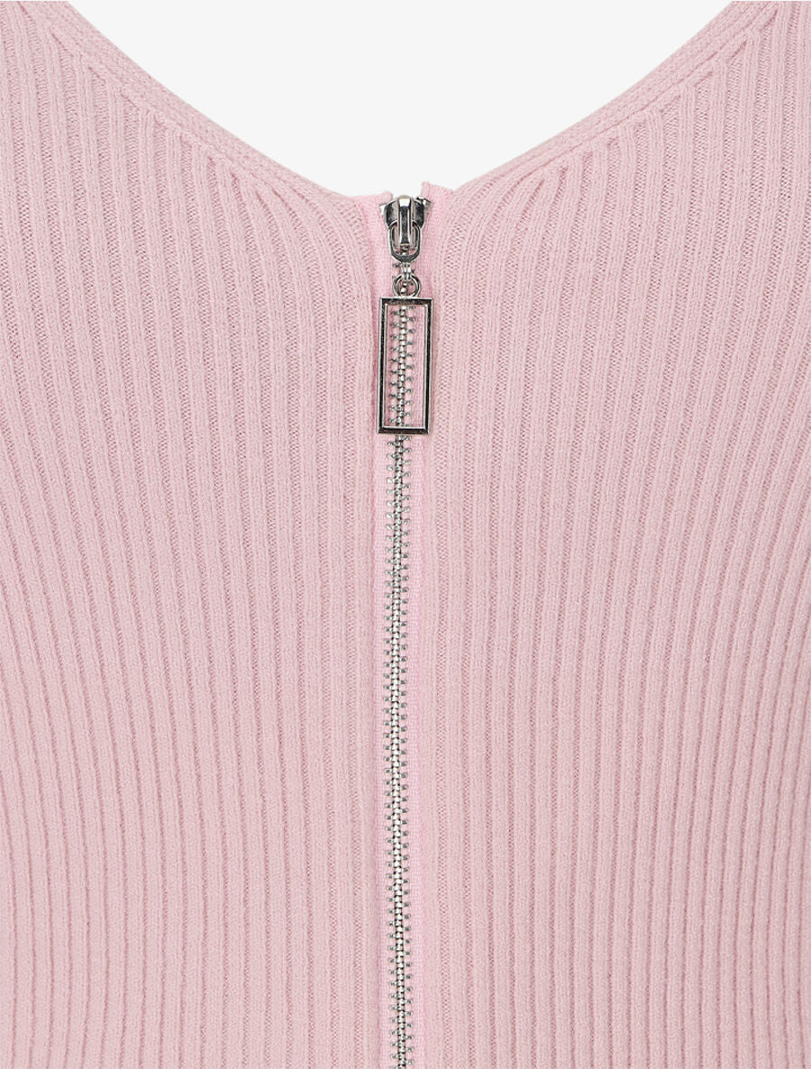 Pull côtélé à zip - Rose - Image 4