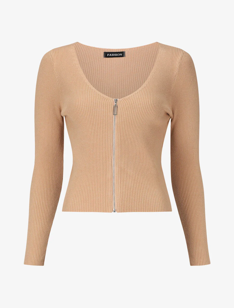 Pull côtélé à zip - Camel