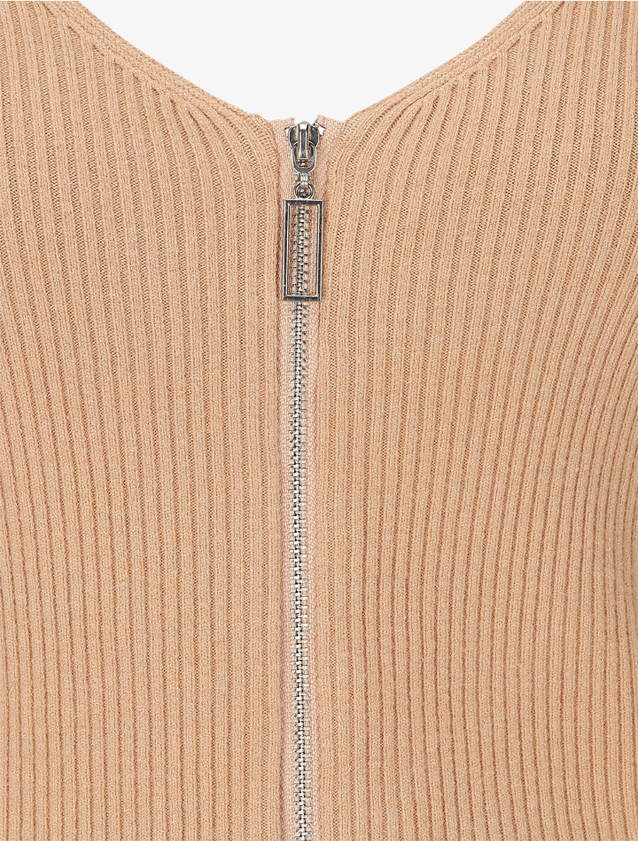 Pull côtélé à zip - Camel - Image 3