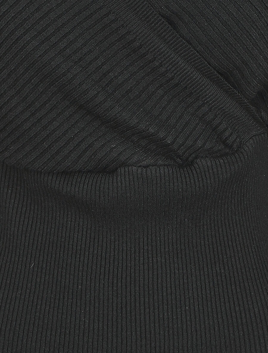 Pull côtelé ajusté col cache-coeur - Noir - Image 3