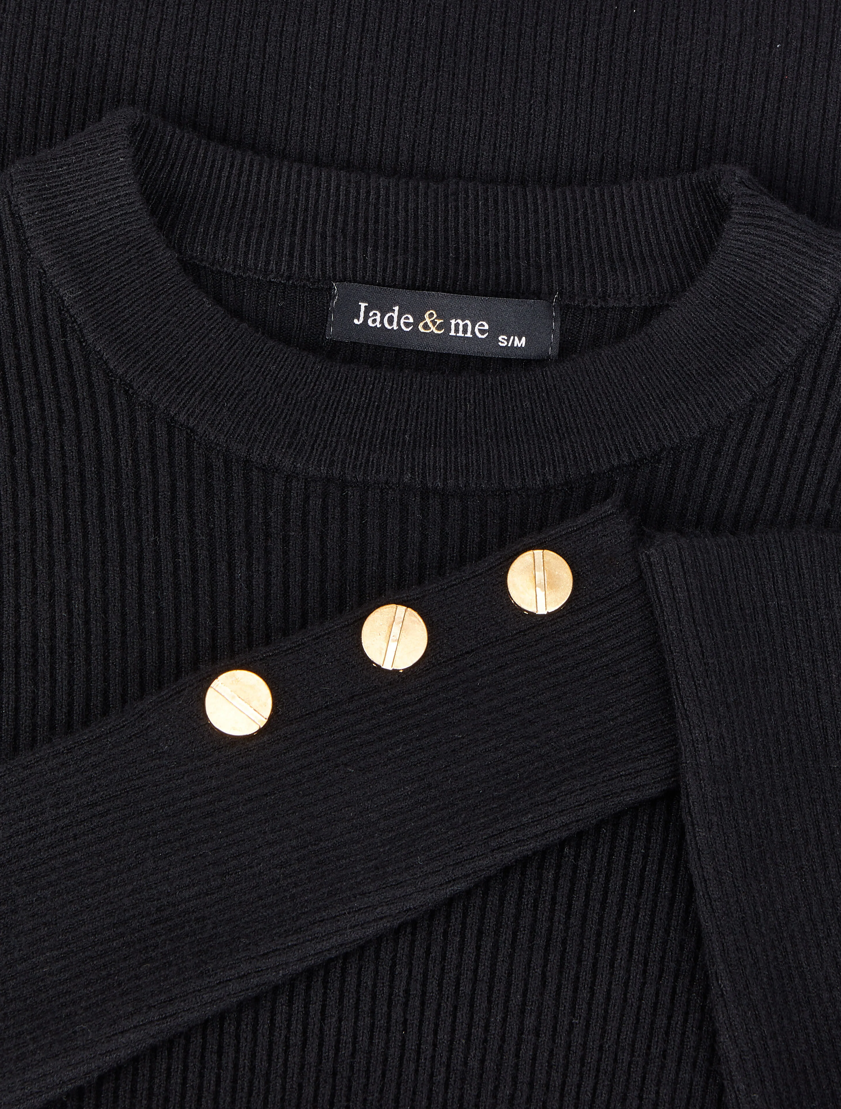 Pull côtelé basique à poignets boutonnés - Noir - Image 3
