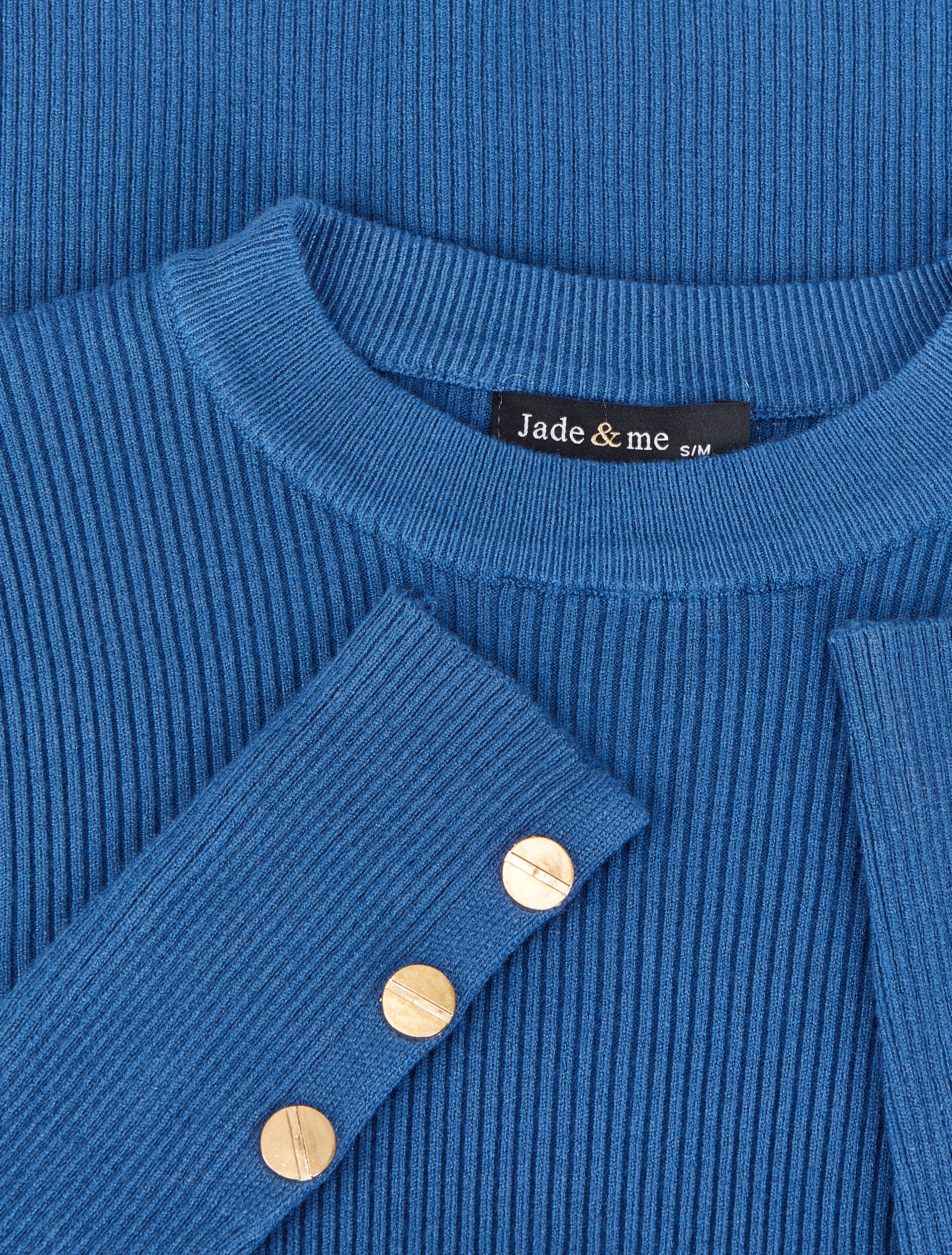 Pull côtelé basique à poignets boutonnés - Bleu - Image 4
