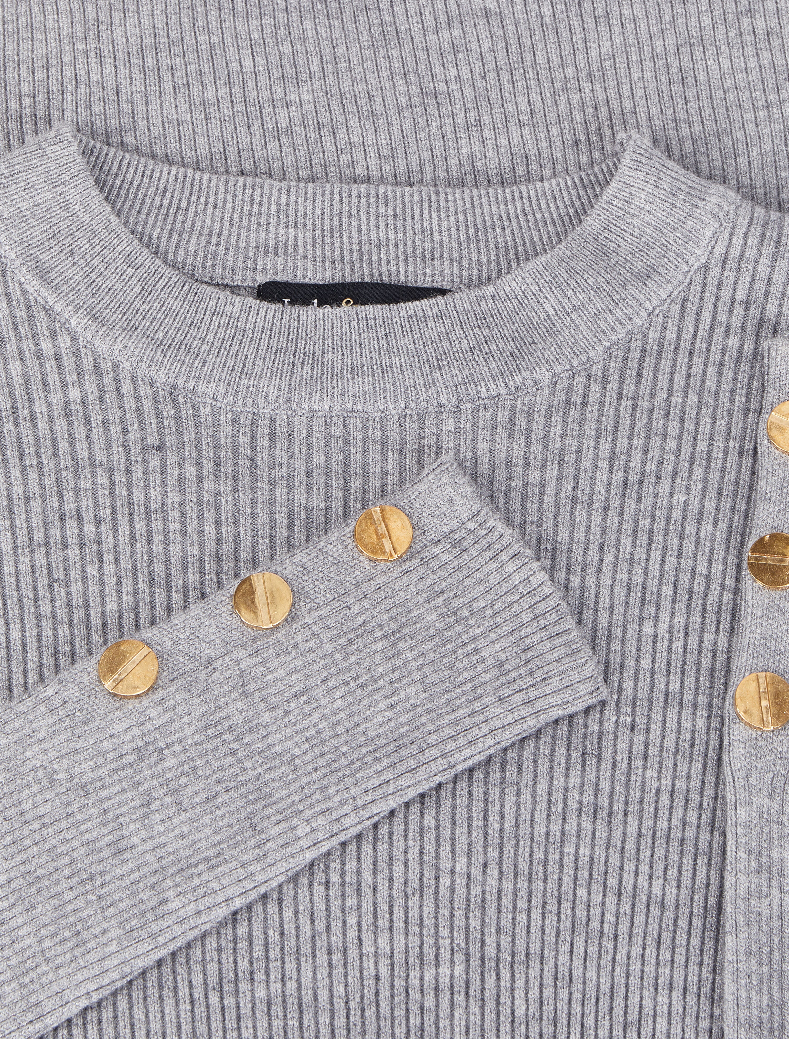 Pull côtelé basique à poignets boutonnés - Gris chiné - Image 3