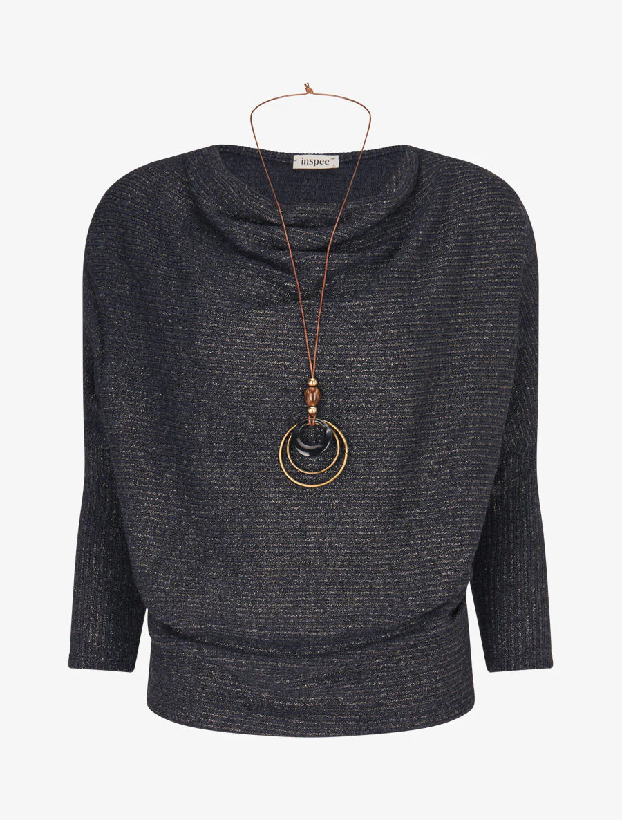 Pull côtelé et irisé - Marine