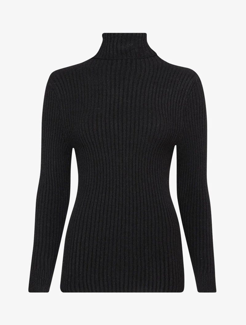Pull côtelé moulant à col roulé - Noir