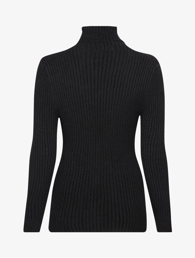 Pull côtelé moulant à col roulé - Noir - Image 2
