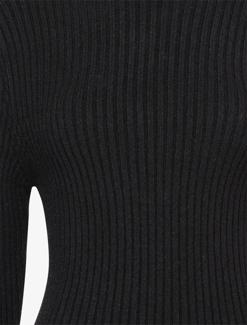 Pull côtelé moulant à col roulé - Noir - Image 3