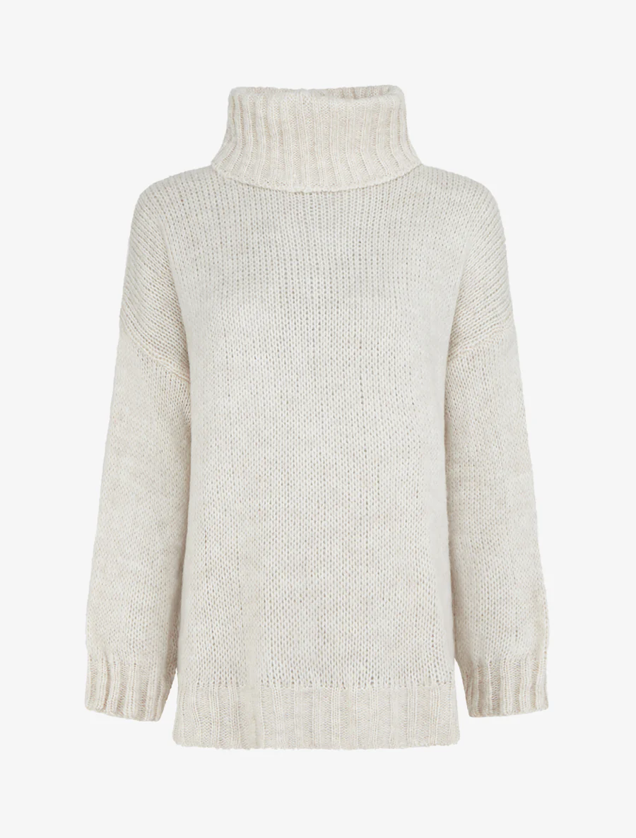 Pull coupe carrée à col roulé - Beige clair