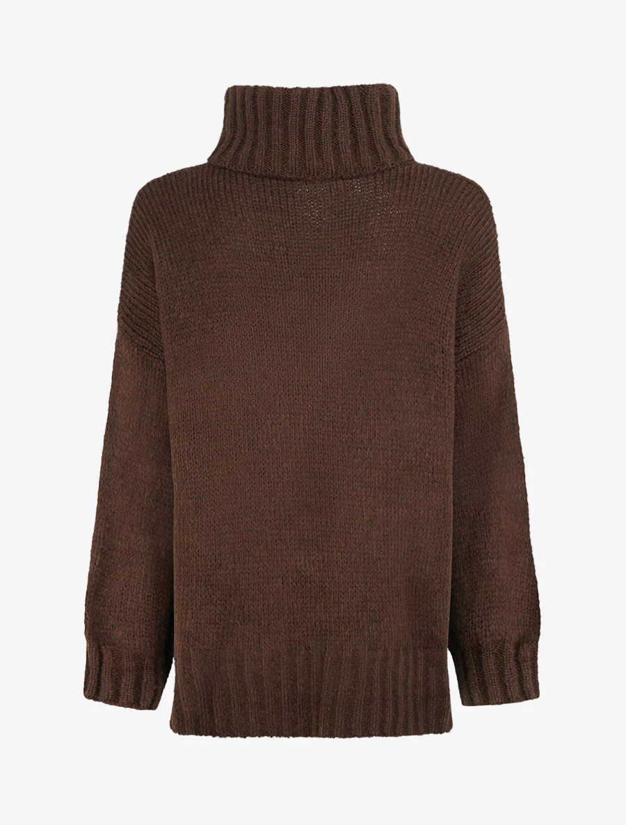 Pull coupe carrée à col roulé - Marron - Image 2