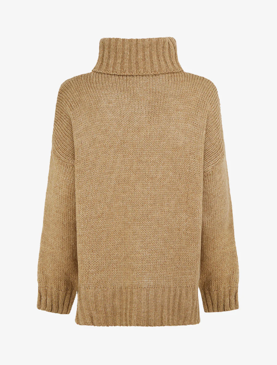 Pull coupe carrée à col roulé - Camel - Image 2