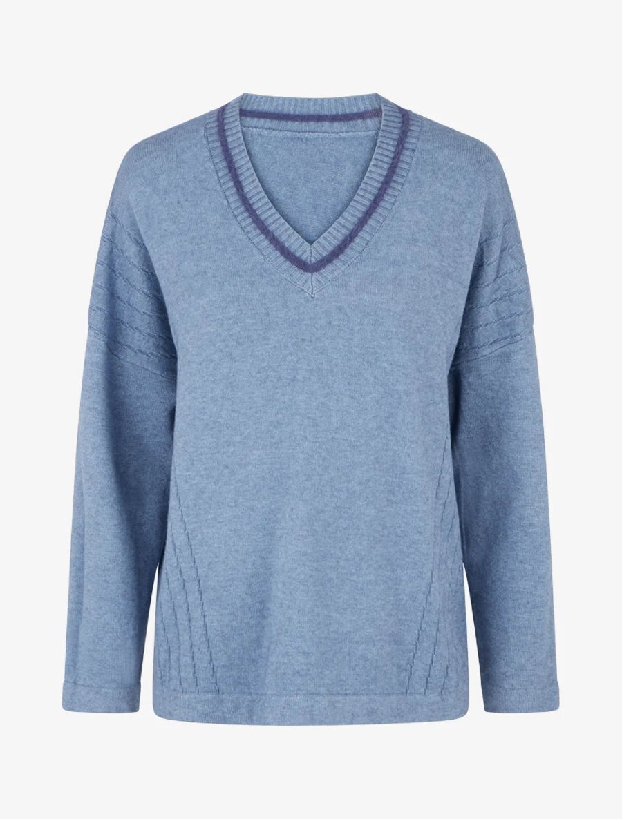 Pull coupe carrée à col V - Bleu