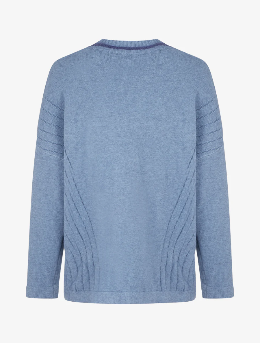 Pull coupe carrée à col V - Bleu - Image 2