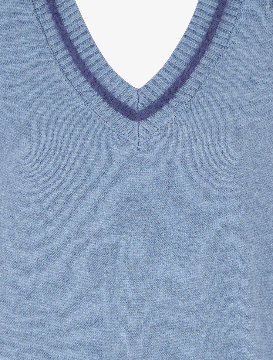 Pull coupe carrée à col V - Bleu - Image 3