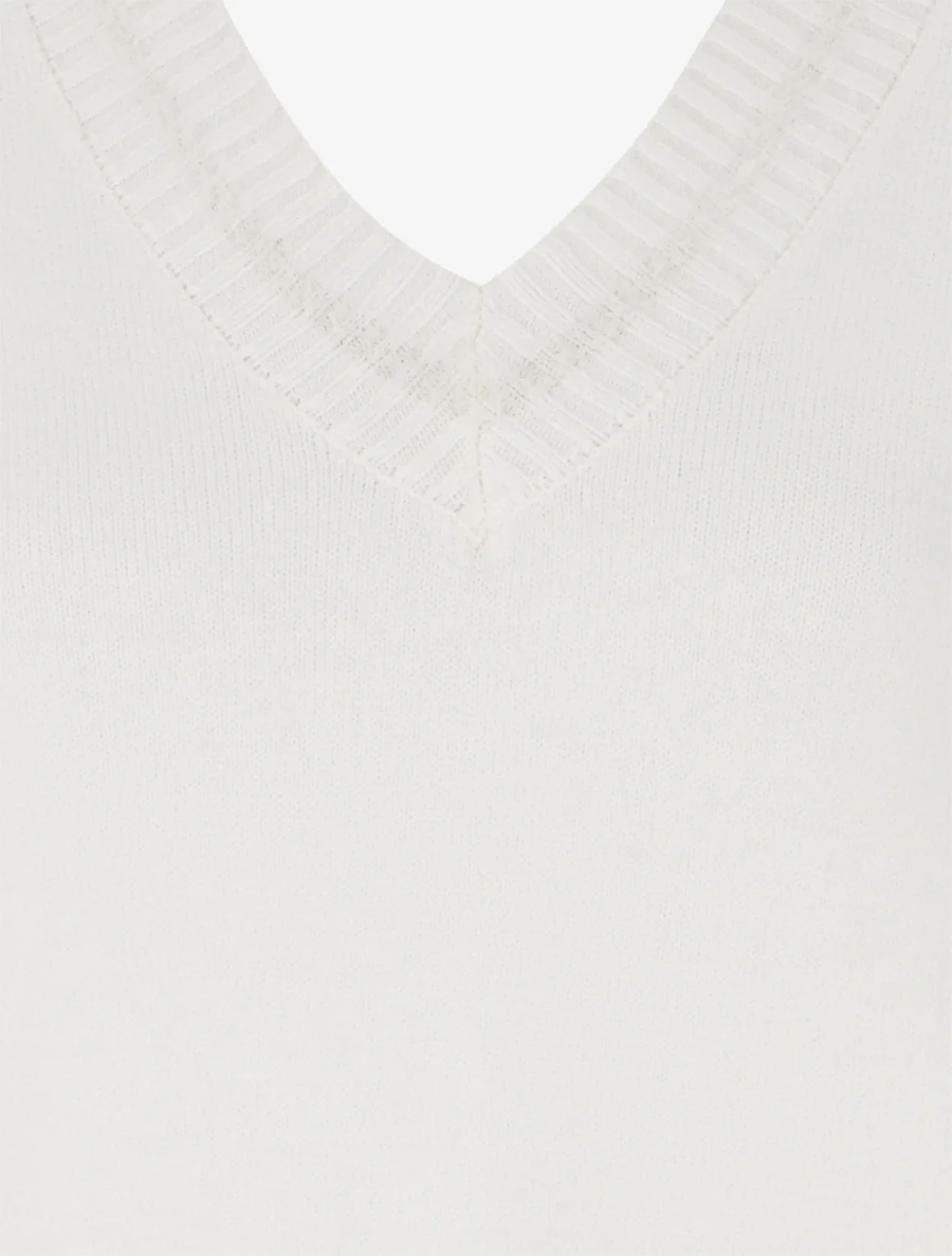 Pull coupe carrée à col V - Écru - Image 3