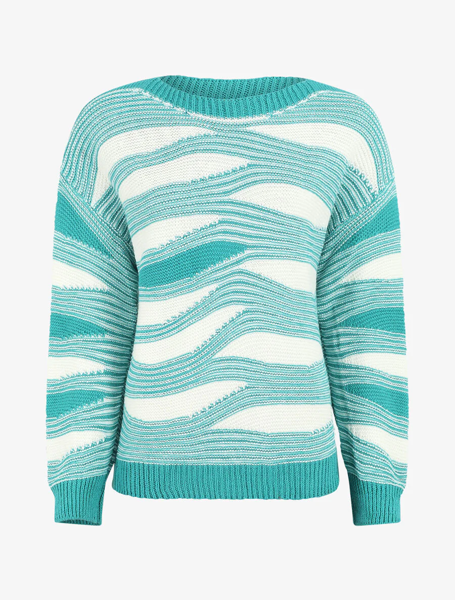Pull coupe droite imprimé graphique - Turquoise