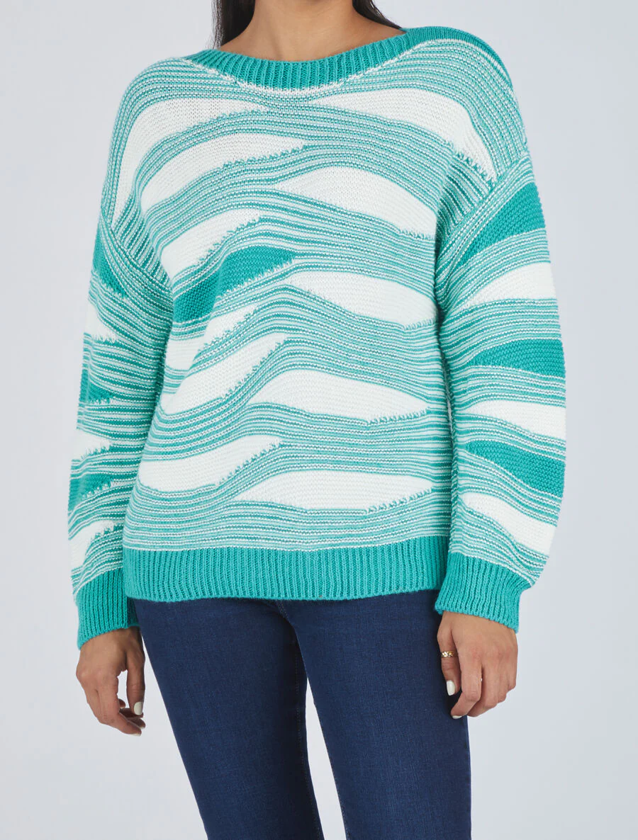 Pull coupe droite imprimé graphique - Turquoise - Image 4