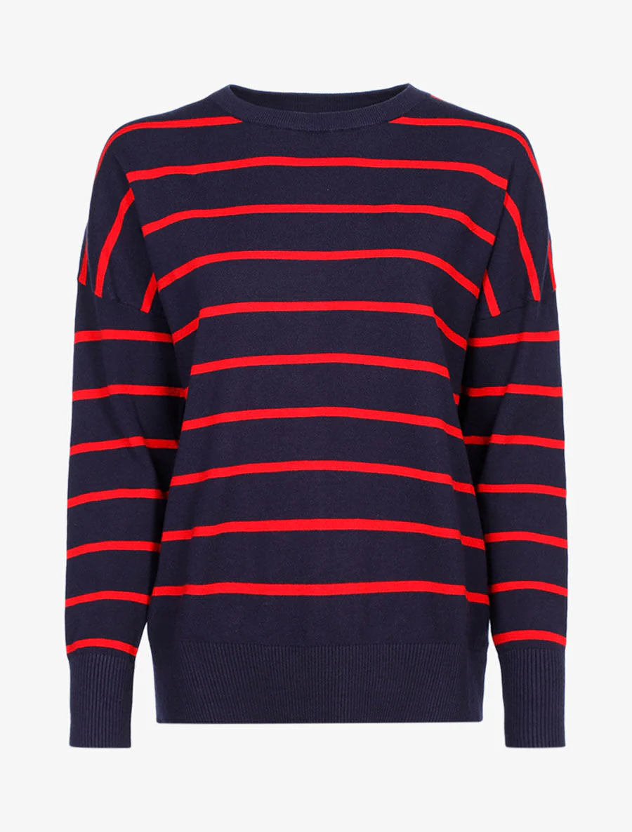 Pull coupe loose à rayures - Marine/rouge