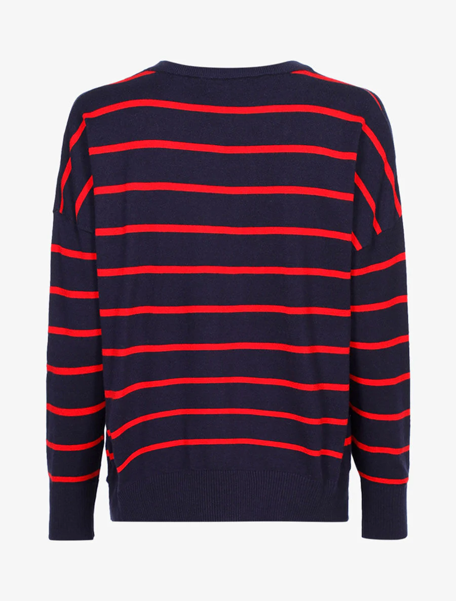 Pull coupe loose à rayures - Marine/rouge - Image 2