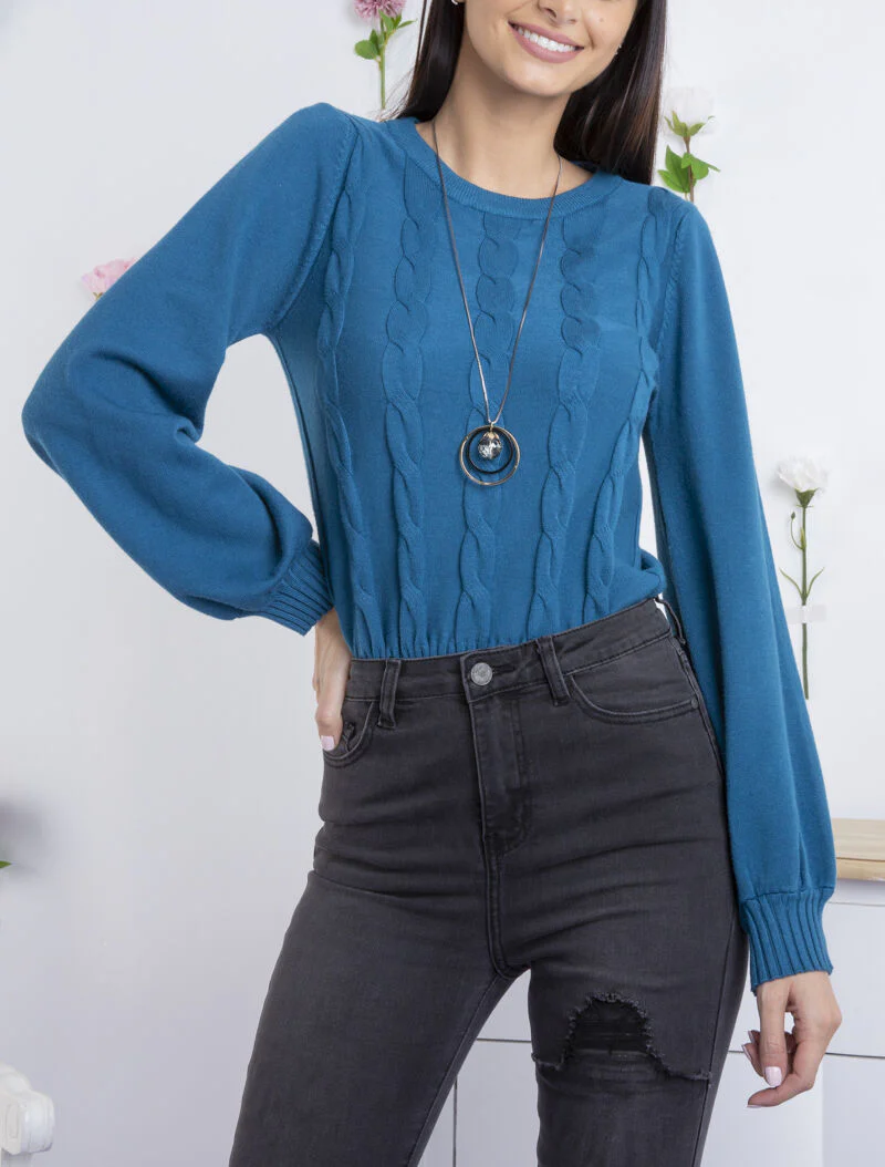 Pull court à détails torsadés - turquoise - Image 3