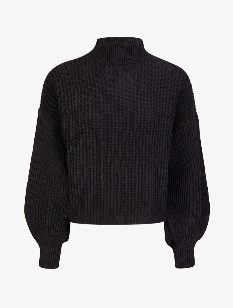 Pull court en grosse maille à col montant - Noir