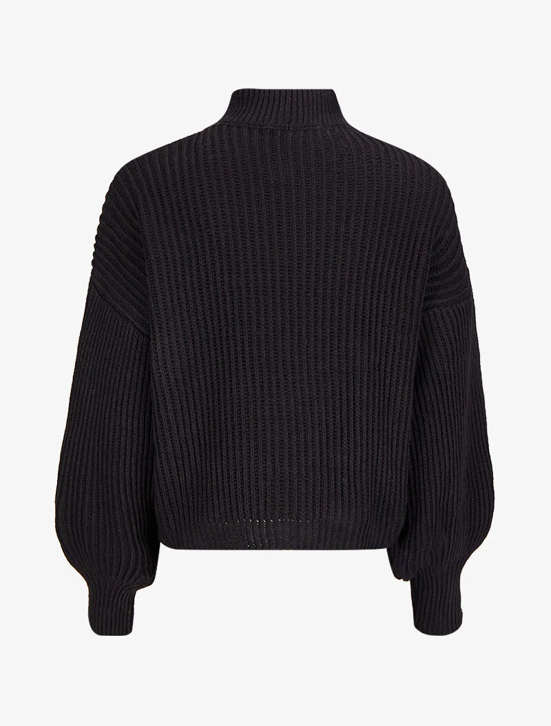 Pull court en grosse maille à col montant - Noir - Image 2