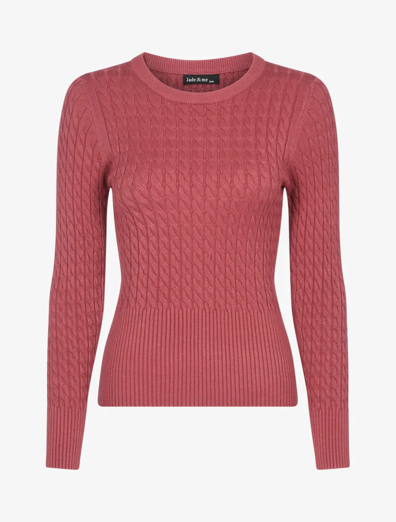 Pull court en maille torsadée - rose foncé