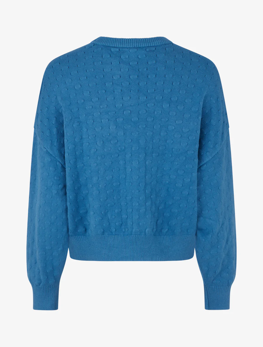 Pull court et ample en maille texturée - Bleu charrette - Image 2