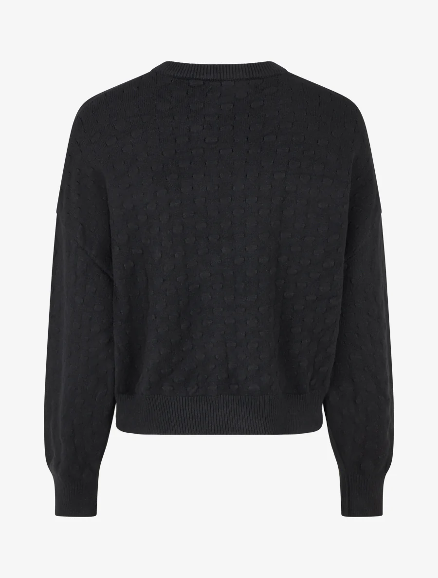 Pull court et ample en maille texturée - Noir - Image 2