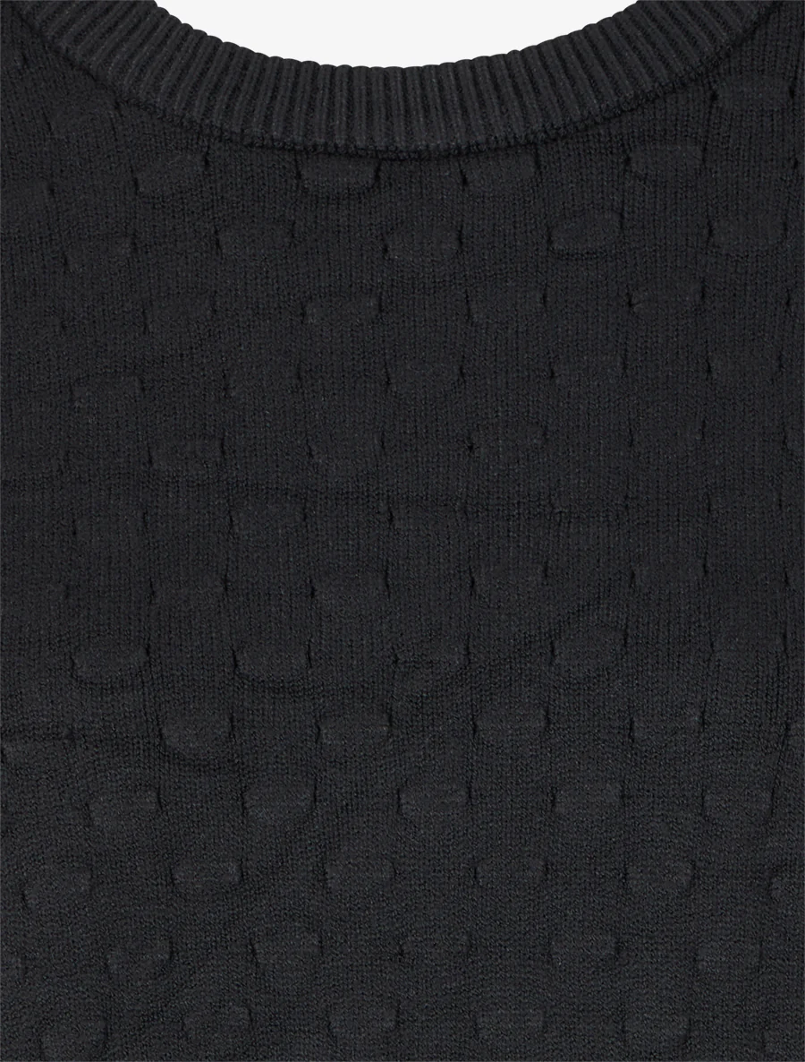 Pull court et ample en maille texturée - Noir - Image 3