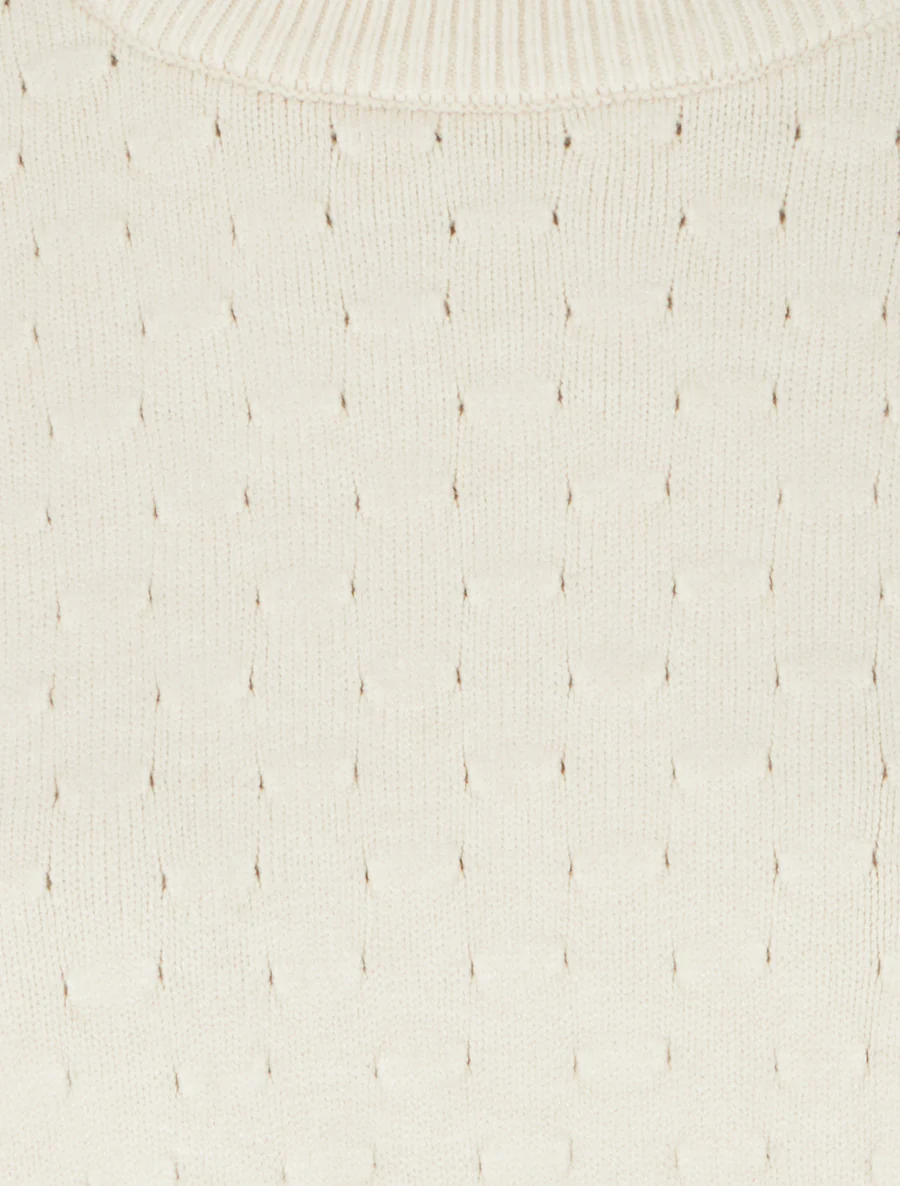 Pull court et ample en maille texturée - Écru - Image 3