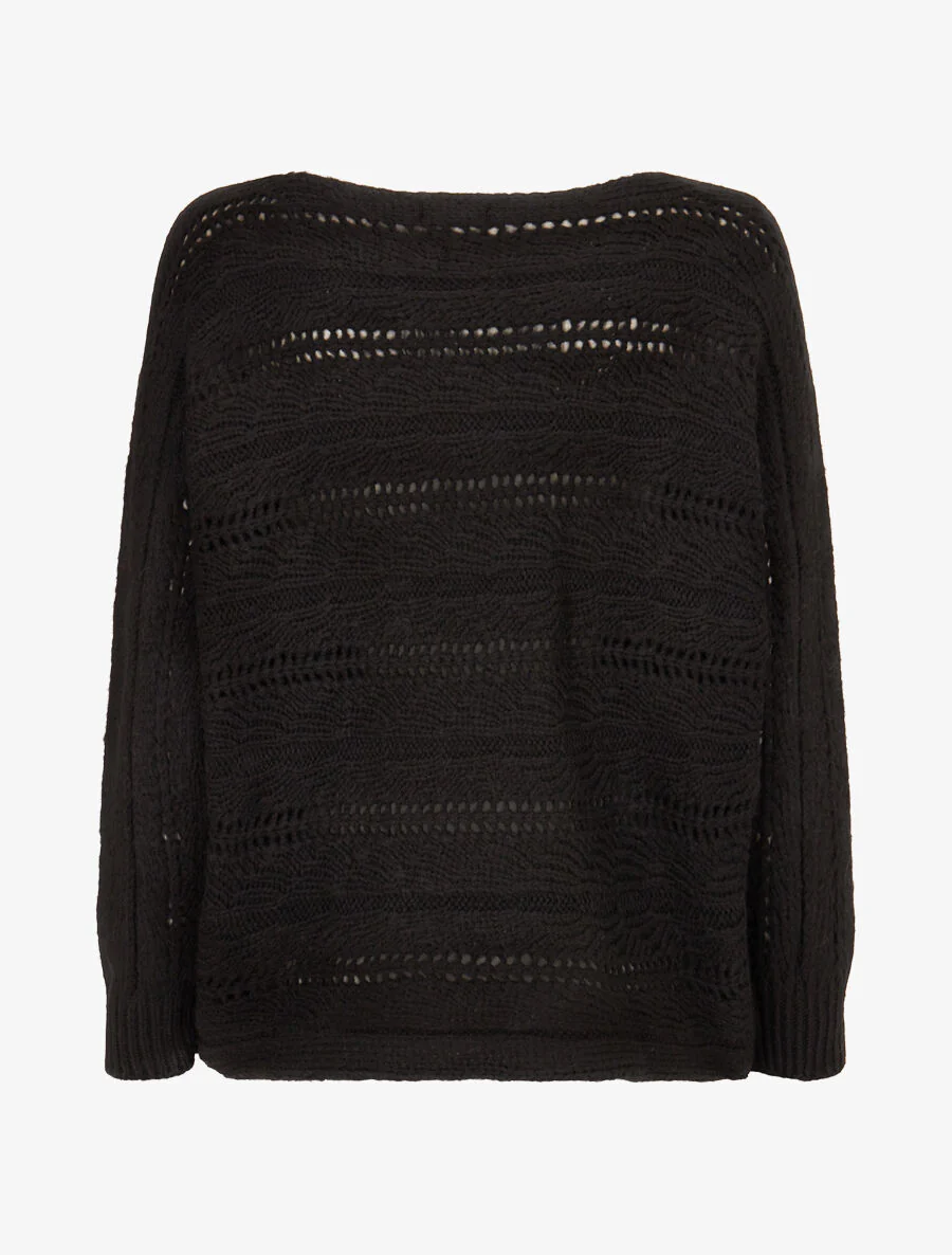 Pull dolman ajouré - Noir - Image 2