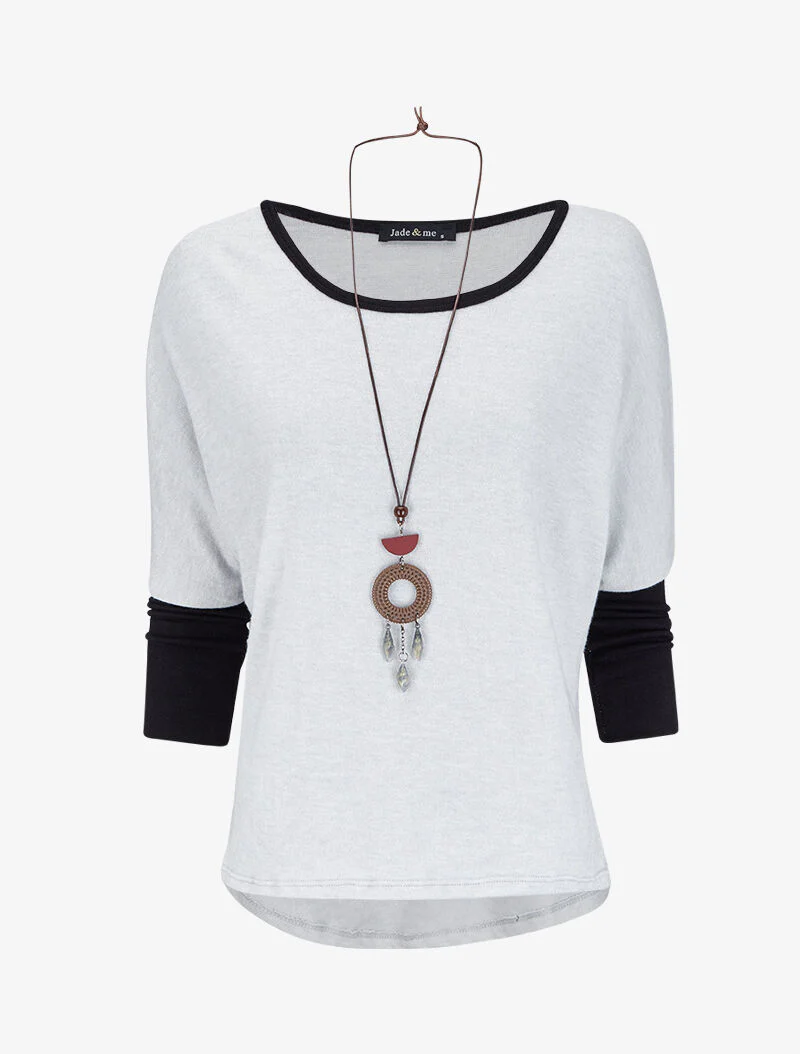 Pull dolman oversize avec sautoir - Gris clair