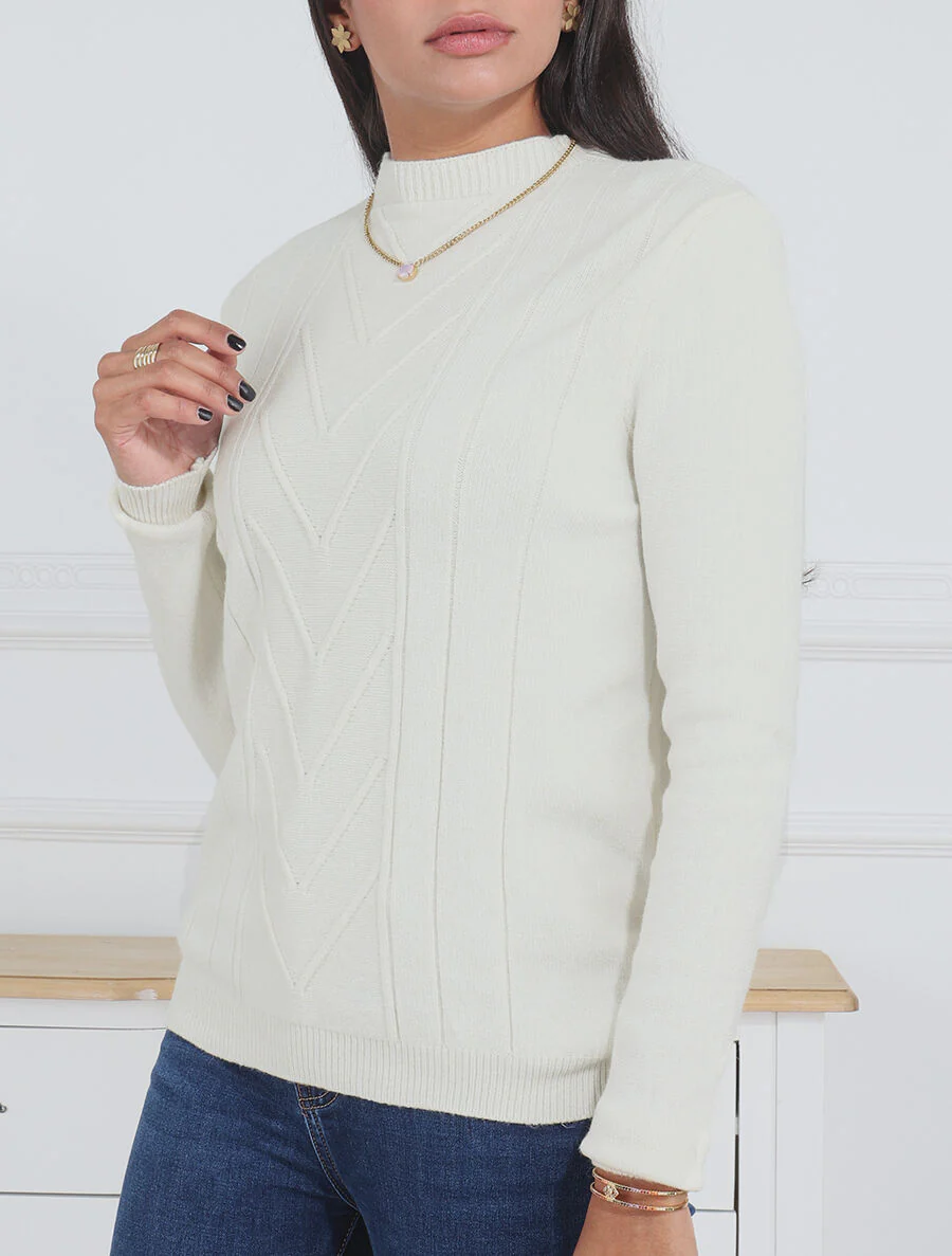Pull doux à col montant - Blanc - Image 4