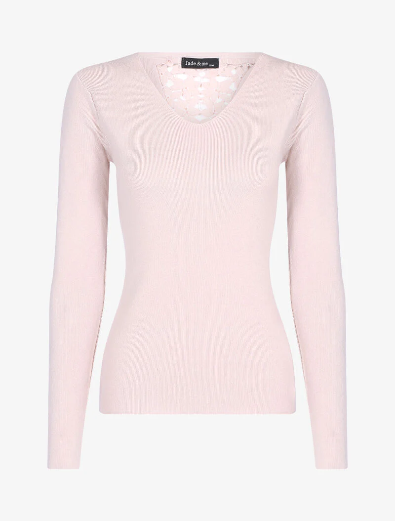 Pull doux à dos brodé - rose poudré - rose orange
