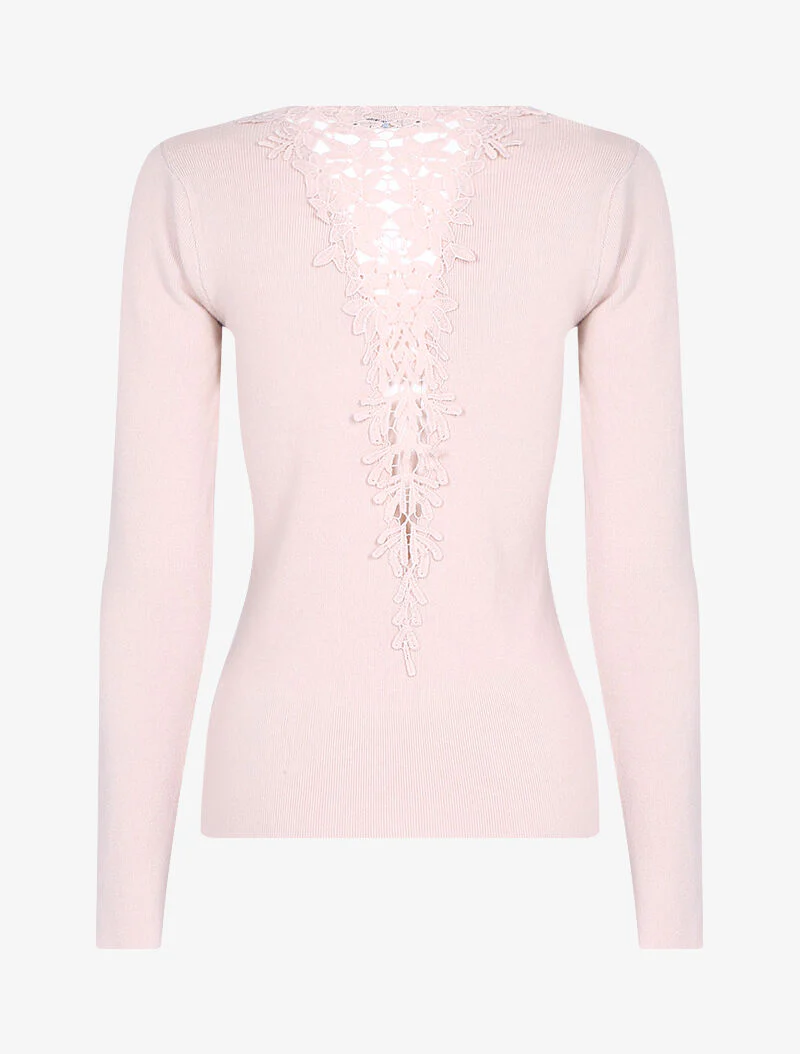 Pull doux à dos brodé - rose poudré - rose orange - Image 2
