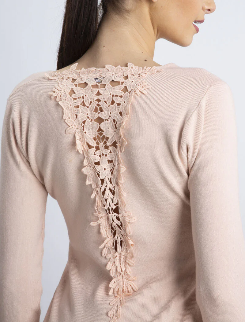 Pull doux à dos brodé - rose poudré - rose orange - Image 3