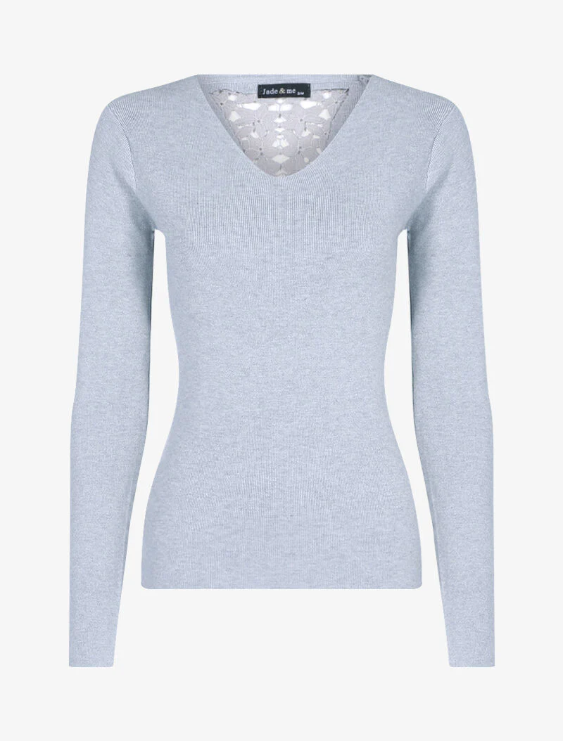 Pull doux à dos brodé - gris clair