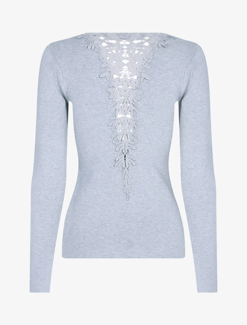Pull doux à dos brodé - gris clair - Image 2