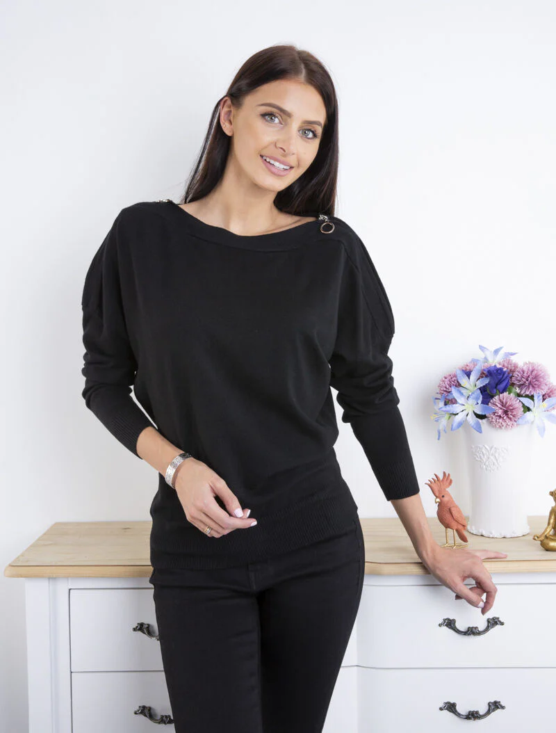 Pull doux à épaules zippées - noir