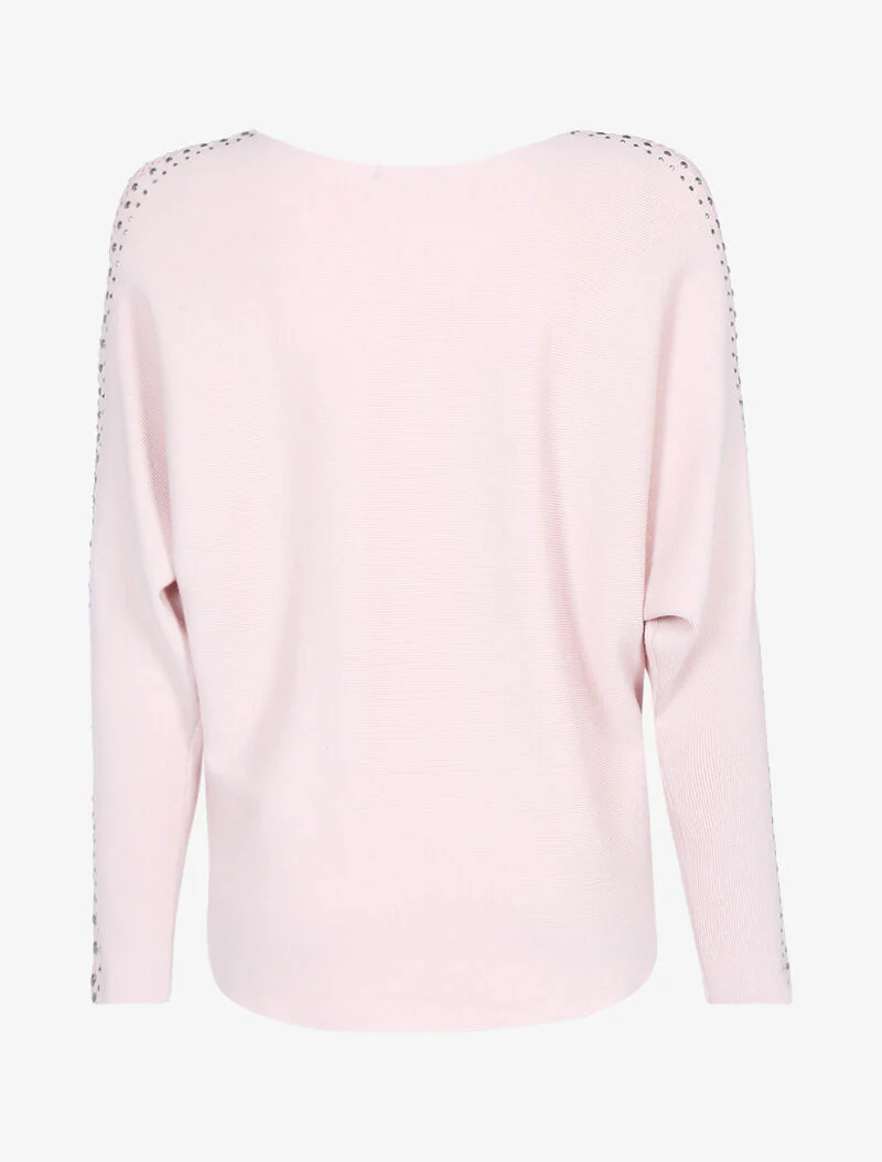Pull doux à manches ajourées et cloutées - rose poudré - rose orange - Image 2
