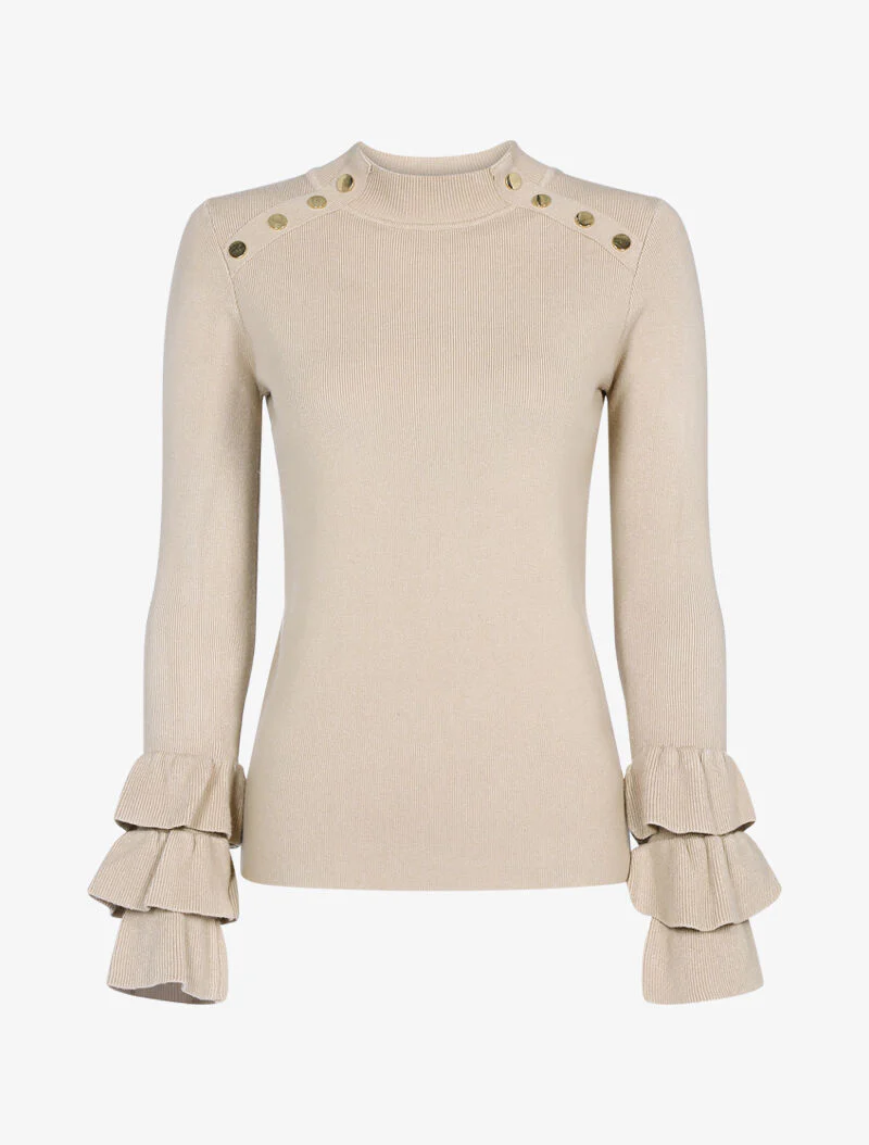 Pull doux à manches volantées - beige