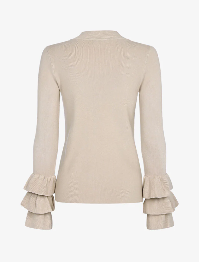 Pull doux à manches volantées - beige - Image 2